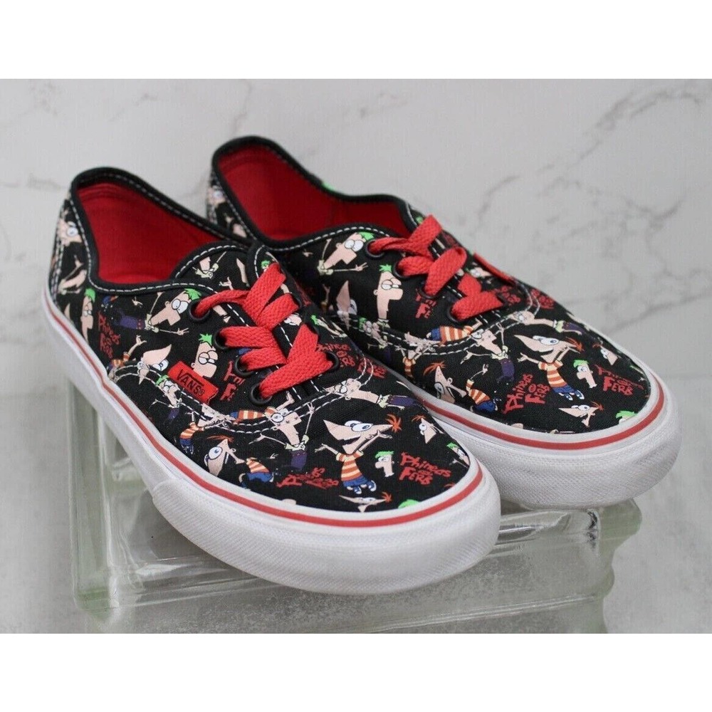 Phineas & Ferb VANS Unisex Kids Canvas Casual Shoes Sneakers Size 3 Black/Red